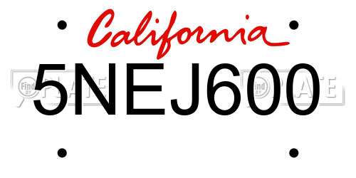 5NEJ600 California License Plate