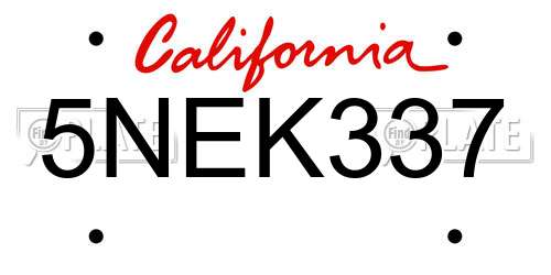 5NEK337 California License Plate