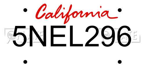5NEL296 California License Plate