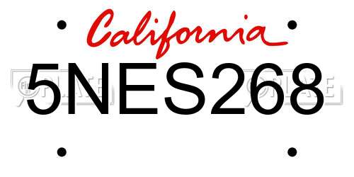 5NES268 California License Plate
