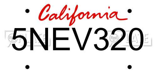 5NEV320 California License Plate
