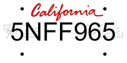 5NFF965 California License Plate