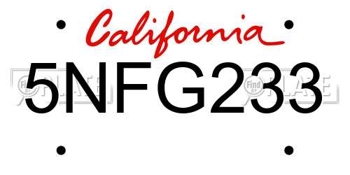 5NFG233 California License Plate