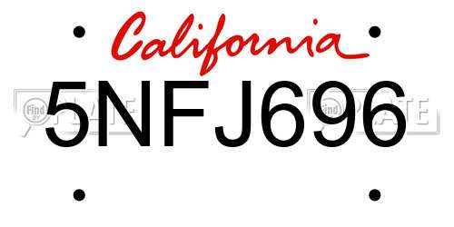 5NFJ696 California License Plate