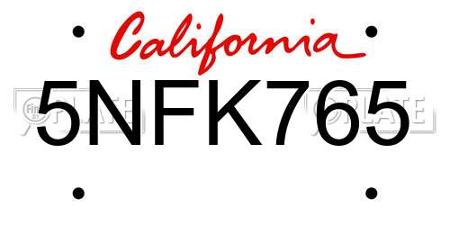 5NFK765 California License Plate