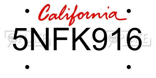 5NFK916 California License Plate