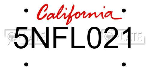 5NFL021 California License Plate