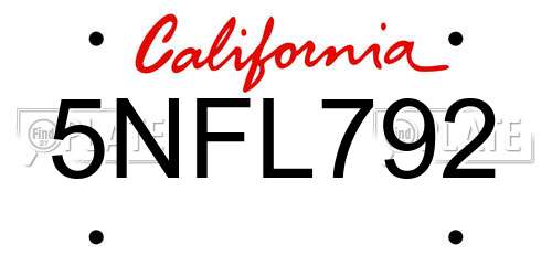 5NFL792 California License Plate