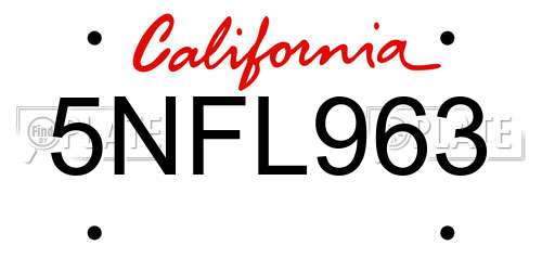5NFL963 California License Plate