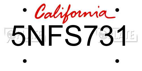 5NFS731 California License Plate