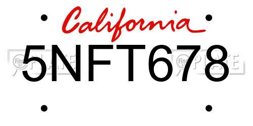 5NFT678 California License Plate