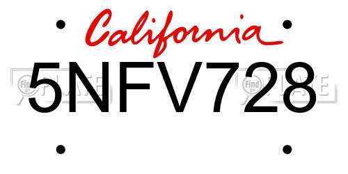 5NFV728 California License Plate