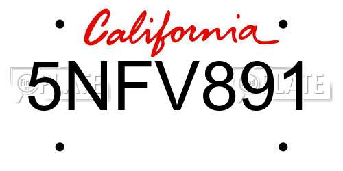 5NFV891 California License Plate