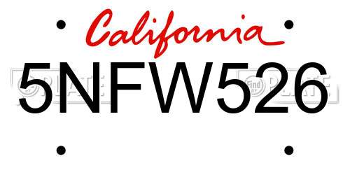 5NFW526 California License Plate