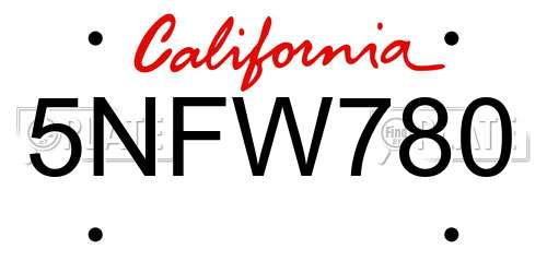 5NFW780 California License Plate