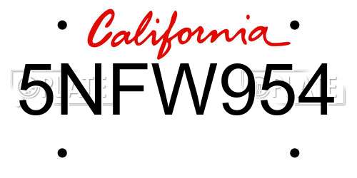 5NFW954 California License Plate
