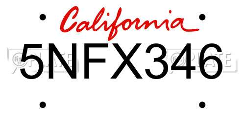 5NFX346 California License Plate
