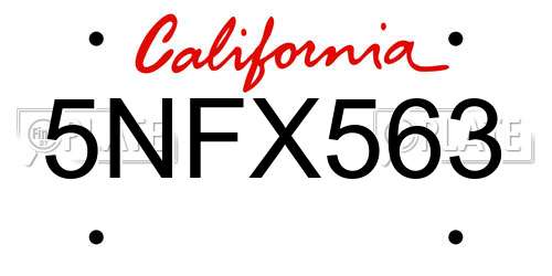 5NFX563 California License Plate