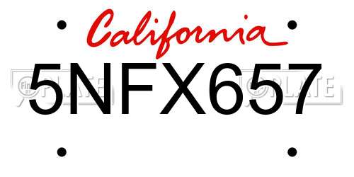 5NFX657 California License Plate