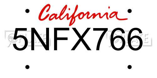 5NFX766 California License Plate