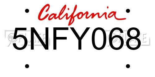 5NFY068 California License Plate