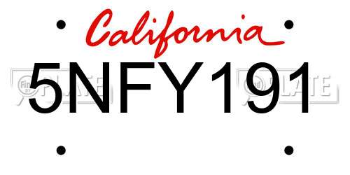 5NFY191 California License Plate
