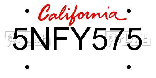 5NFY575 California License Plate