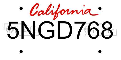 5NGD768 California License Plate