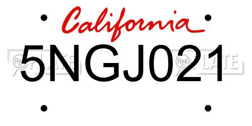 5NGJ021 California License Plate