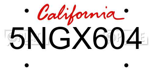 5NGX604 California License Plate