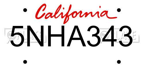 5NHA343 California License Plate