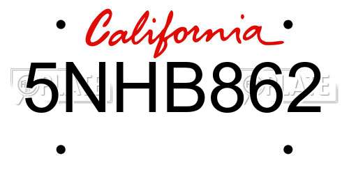 5NHB862 California License Plate