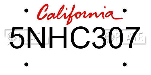 5NHC307 California License Plate