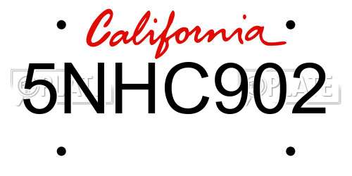 5NHC902 California License Plate