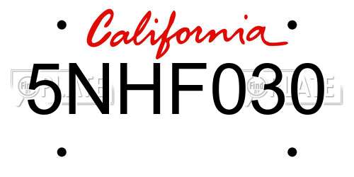 5NHF030 California License Plate