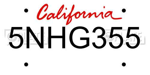 5NHG355 California License Plate