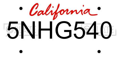 5NHG540 California License Plate