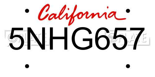 5NHG657 California License Plate
