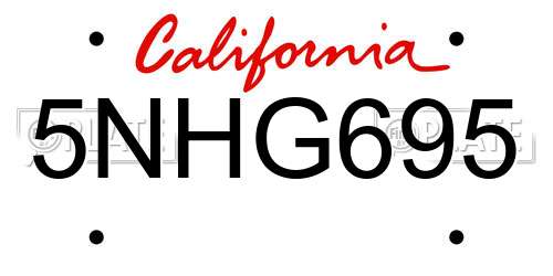 5NHG695 California License Plate