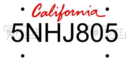 5NHJ805 California License Plate