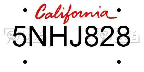 5NHJ828 California License Plate
