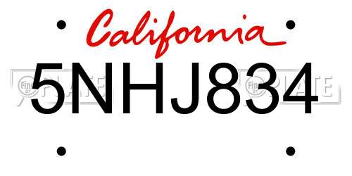 5NHJ834 California License Plate