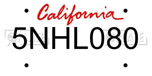 5NHL080 California License Plate