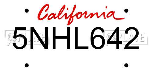 5NHL642 California License Plate