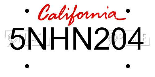 5NHN204 California License Plate