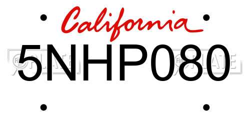 5NHP080 California License Plate