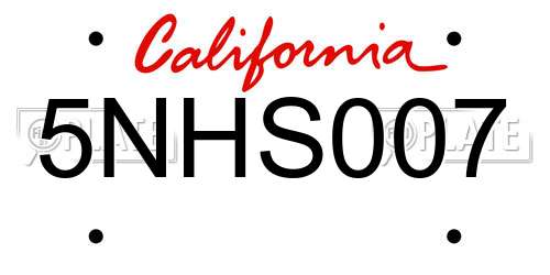5NHS007 California License Plate