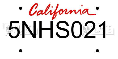 5NHS021 California License Plate