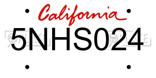 5NHS024 California License Plate