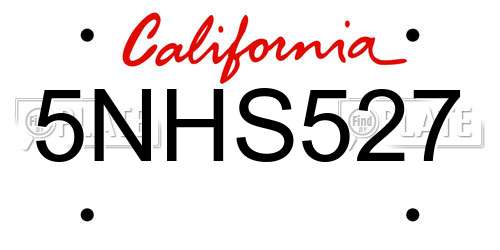 5NHS527 California License Plate